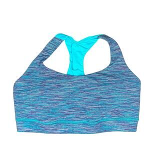 Lululemon Sports Bra Sz 6 Teal Strip Racer Back w/ Pad Inserts